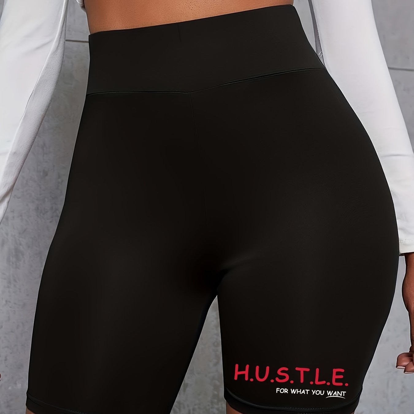  Women's High Rise Letter Print Biker Shorts