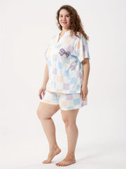  Colorful Plaid & Bow Knot Print Pajama Set