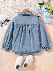 Girls Ruffle Trim Denim Jacket Top for Street Going Out