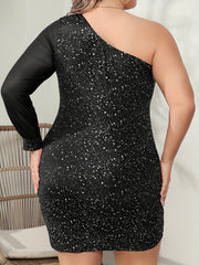  Sexy Party Dress Women's Plus Dot Print One Shoulder Dress
