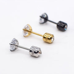 Round Zircon Stud Earrings Stainless Steel Plated Artificial Diamond Earrings