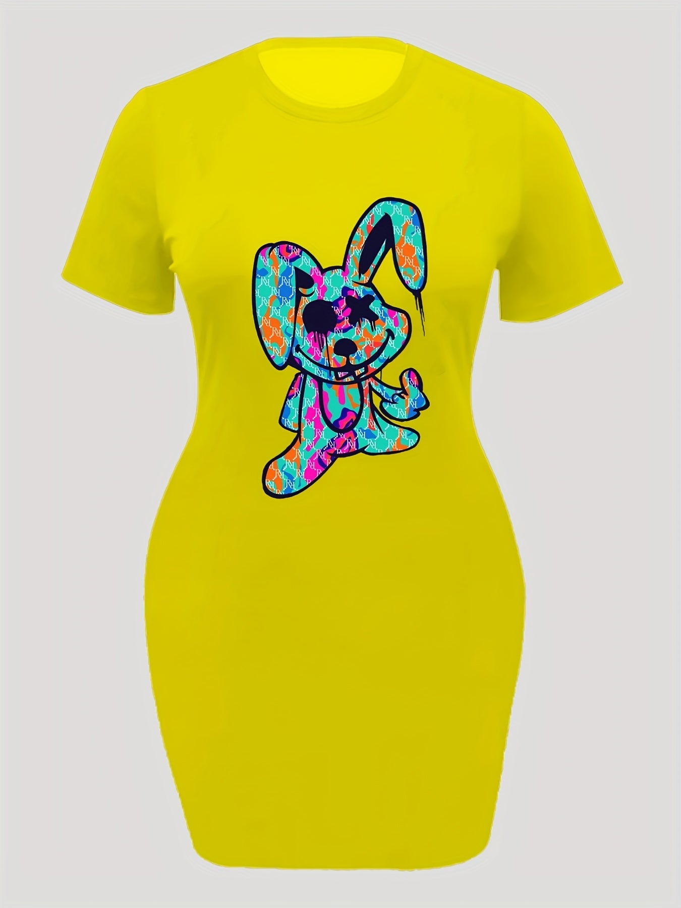  Casual Dress Women's Plus Cartoon Rabbit Print Short Sleeve