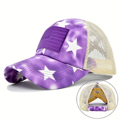 Pentagram Tie Dye Ponytail Baseball Cap Flag Embroidery Sports Hat