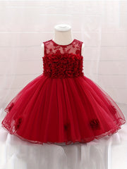 Appliques Baby Baptism Flower Girl Dress