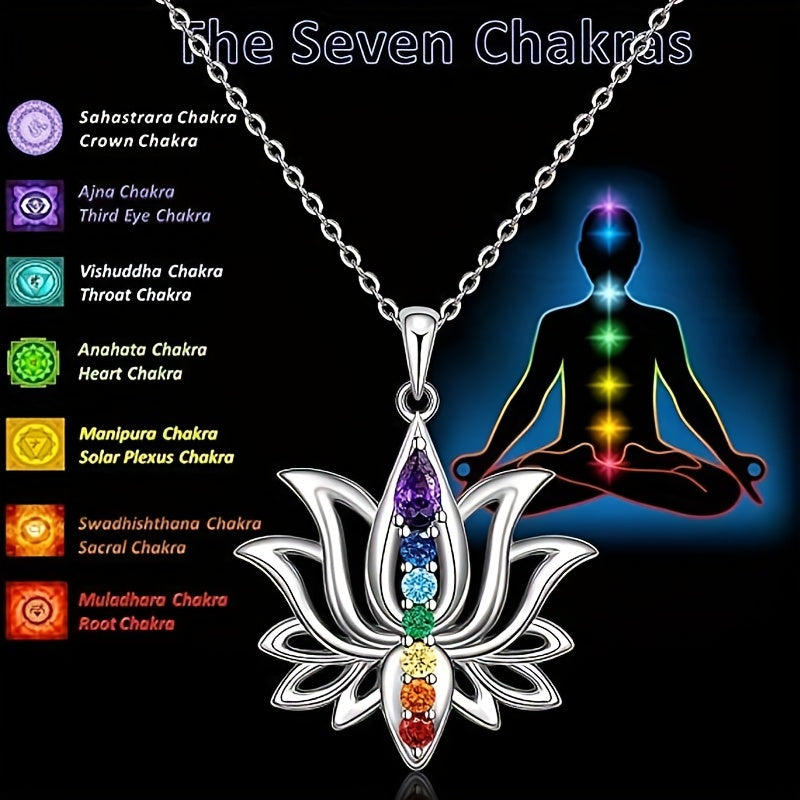 7 Chakra Lotus Pendant Yoga Chakra Healing Stone Necklace