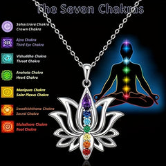 7 Chakra Lotus Pendant Yoga Chakra Healing Stone Necklace