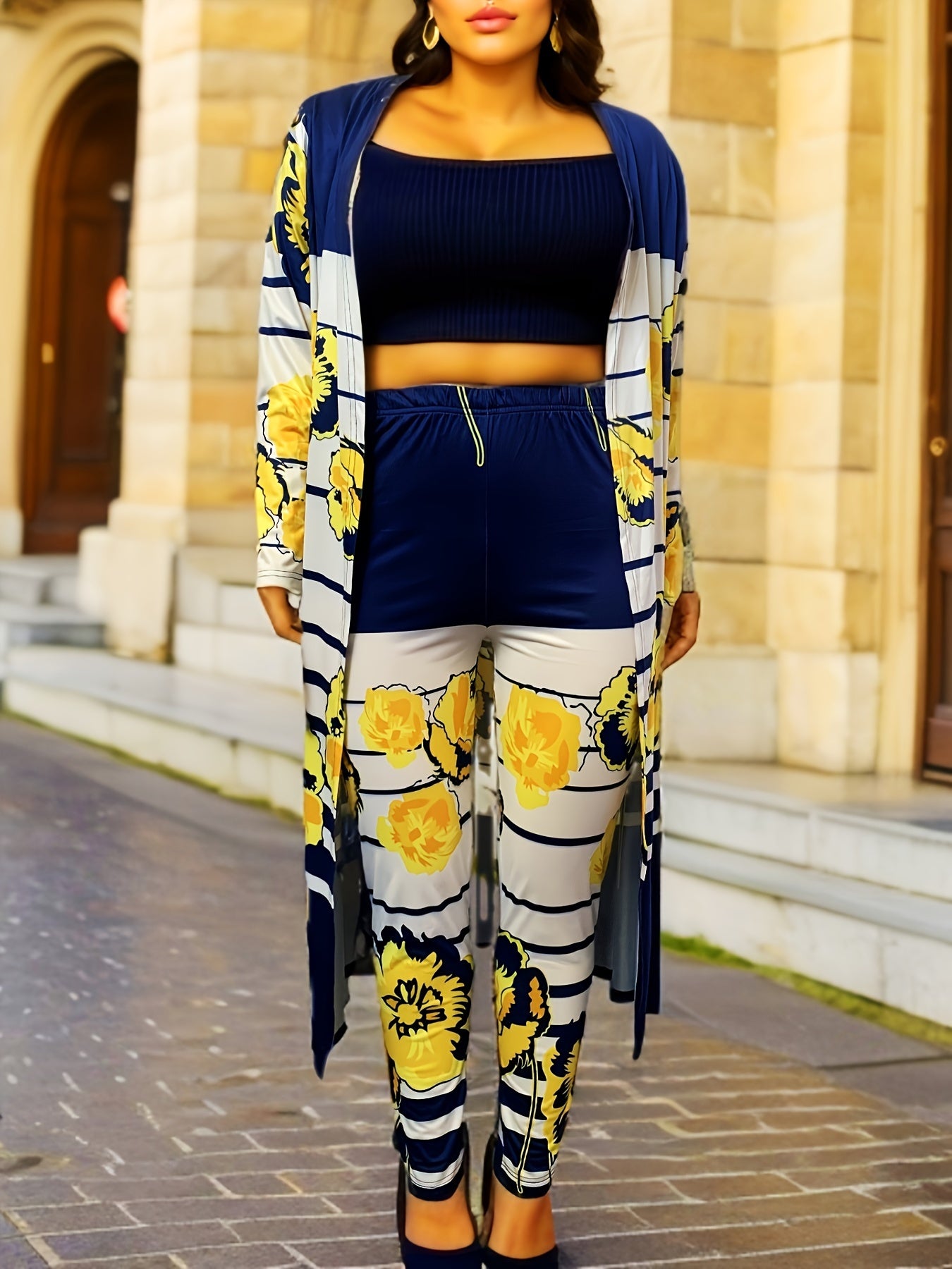  Tropical Print Cardigan & Pants Set