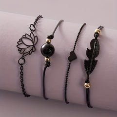 4 Pcs Stackable Lotus Chain Anklet Set For Women