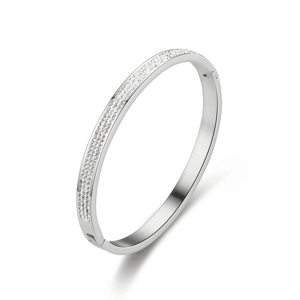 Inlaid Diamond Stainless Steel Unisex Bangle Bracelet