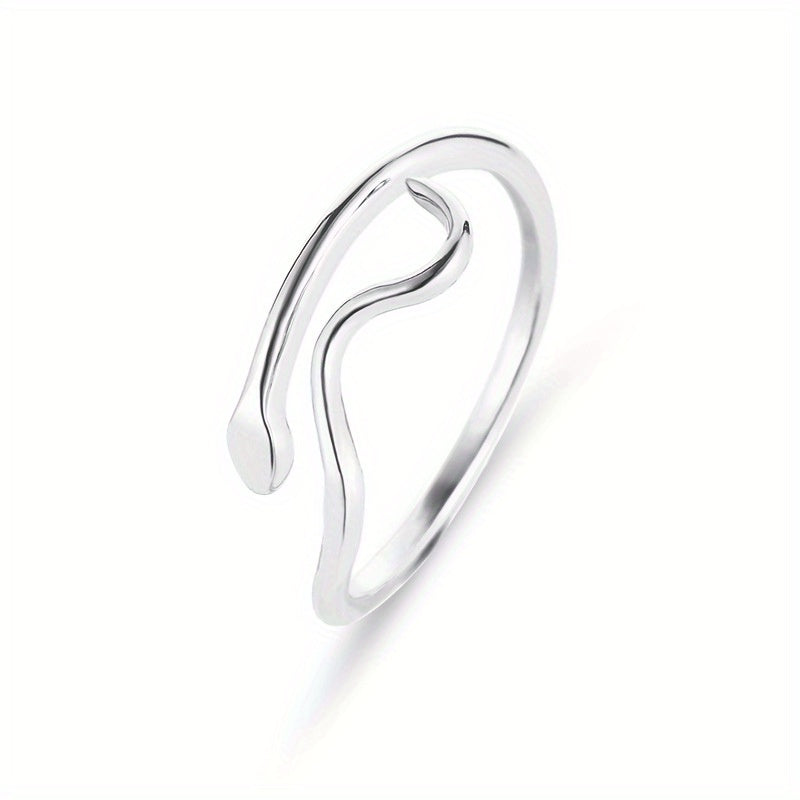 Heart Wave Cuff Ring with Rhinestone Inlay