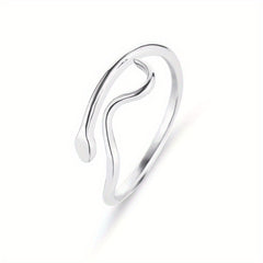 Heart Wave Cuff Ring with Rhinestone Inlay