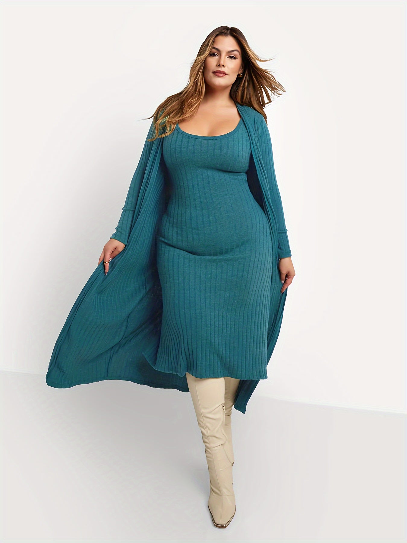  Ribbed Cardigan & Tank Top Set