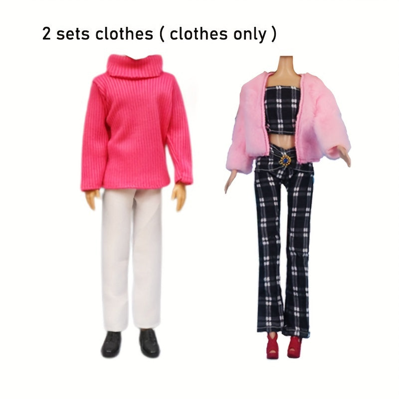 2 Sets Doll Winter Clothes Top Pants Coat Couple Doll Clothes Christmas Gift