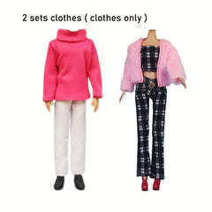 2 Sets Doll Winter Clothes Top Pants Coat Couple Doll Clothes Christmas Gift