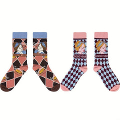6 Pairs Cartoon Print Socks Women's Mid Tube Stockings