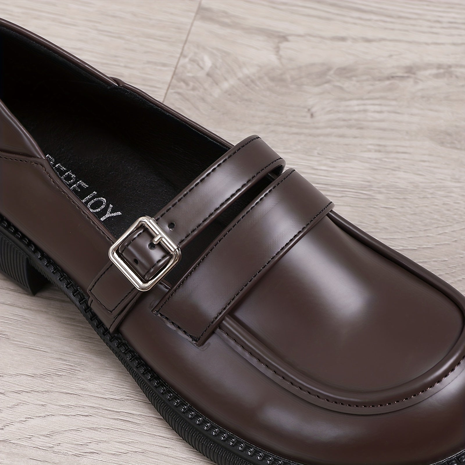 Women's Chunky Heel Loafers British Style Buckle Strap Shoes
