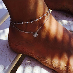 Boho Layered Love Heart Shape Beads Anklet Bracelet