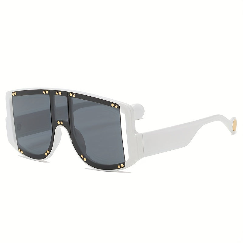 Large Frame Square Rivet Colorful Sunglasses Punk Conjoined PC Sunglasses