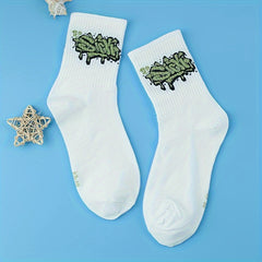 3 Pairs Letter Graffiti Print Mid Tube Socks for Women