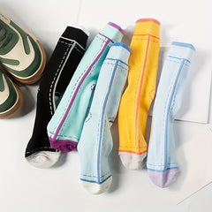 5 Pairs Colorblock Crew Socks Women's Stockings