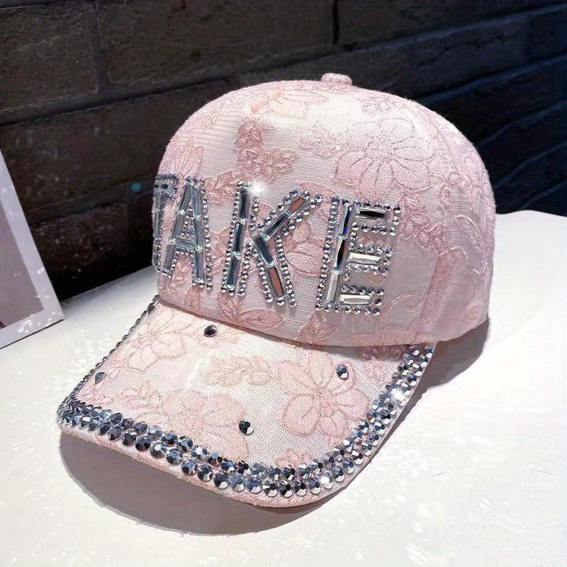 Y2K Rhinestone Flower Baseball Cap Mesh Sports Hat
