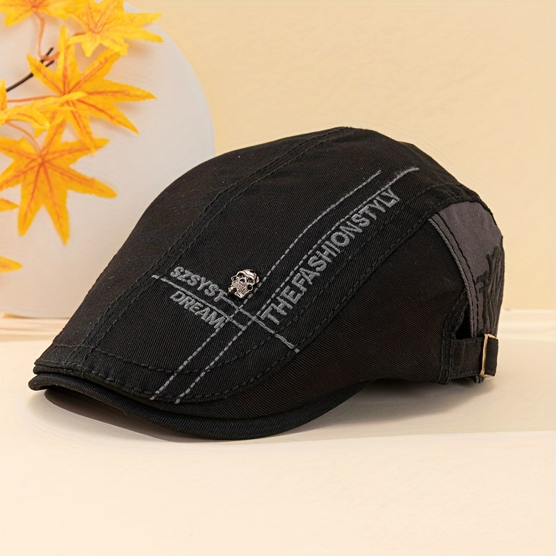 Flat Top Embroidered Duck Tongue Hat Skull Adjustable Flat Top Hat
