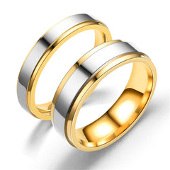 High-End Double Step Mirrored Golden SS Ring for Couples