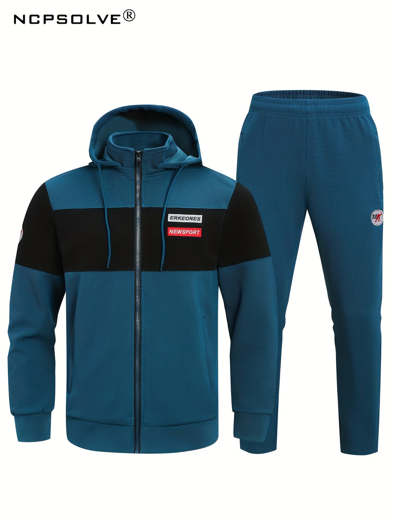 Men's 2 Piece Outfits Block Hooded Zipper Jacket And Sweatpants Set