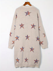  Star Print Long Sleeve Open Front Cardigan