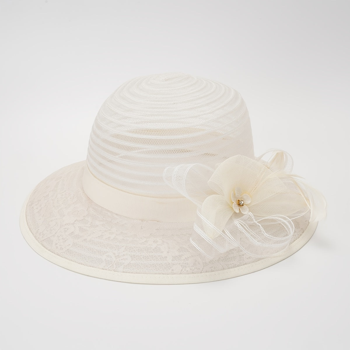 Breathable Mesh Sun Hats Wide Brim 3D Flower Lace Women's Dress Beach Hats