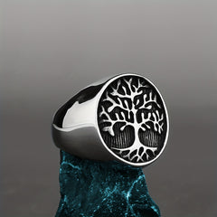 Lucky Tree Of Life Silvery Ring Men's Vintage Ring