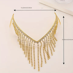 Rhinestone Tassel Hair Hoop Comb Golden Headband Jewelry