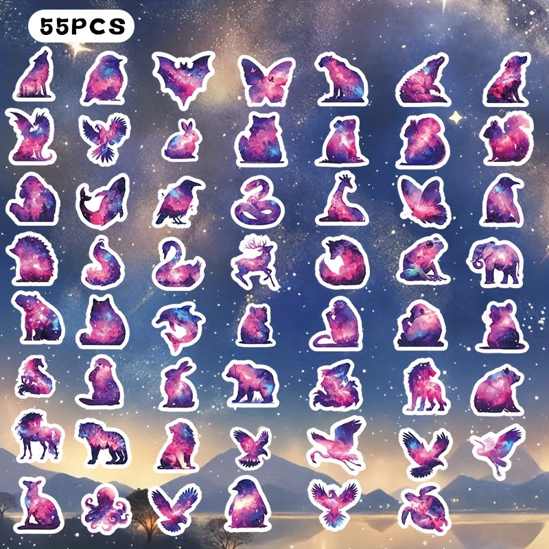 55pcs Animal & Galaxy Star Reusable Stickers for Phone Cases & Luggage