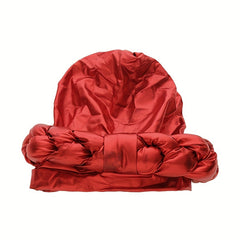 Wine Red Hot Stamping Turban Cap Elastic Braided Pre tied Head Wrap