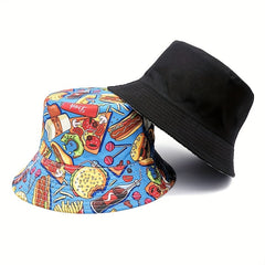 Fruit Hamburg Print Bucket Hat Reversible Sunscreen Fisherman Cap