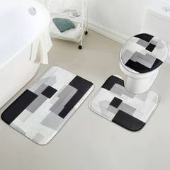 4 Piece Bathroom Set: Shower Curtain, Rugs, Non Slip Mat & Hooks
