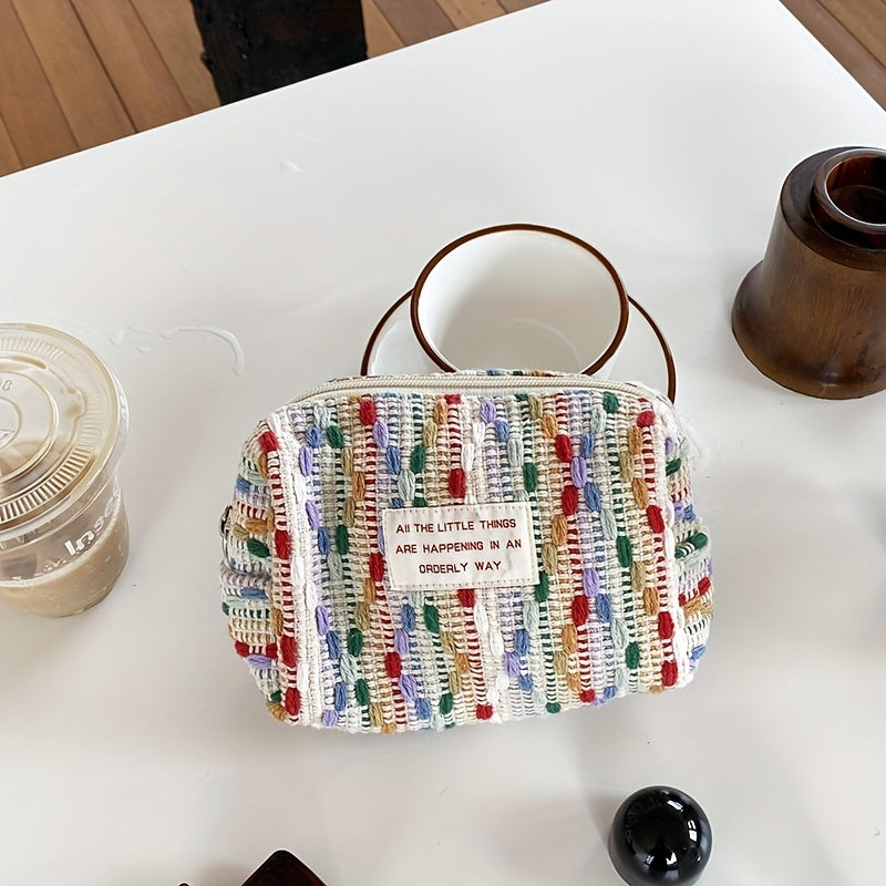 Colorful Woven Comestic Bag Large Capacity Wash Bag Travel Handbag