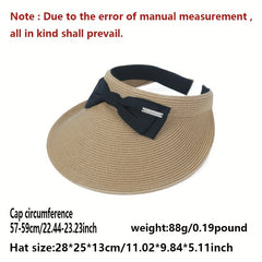 Straw Visor Hat with Bow Decor Wide Brim UV Protection
