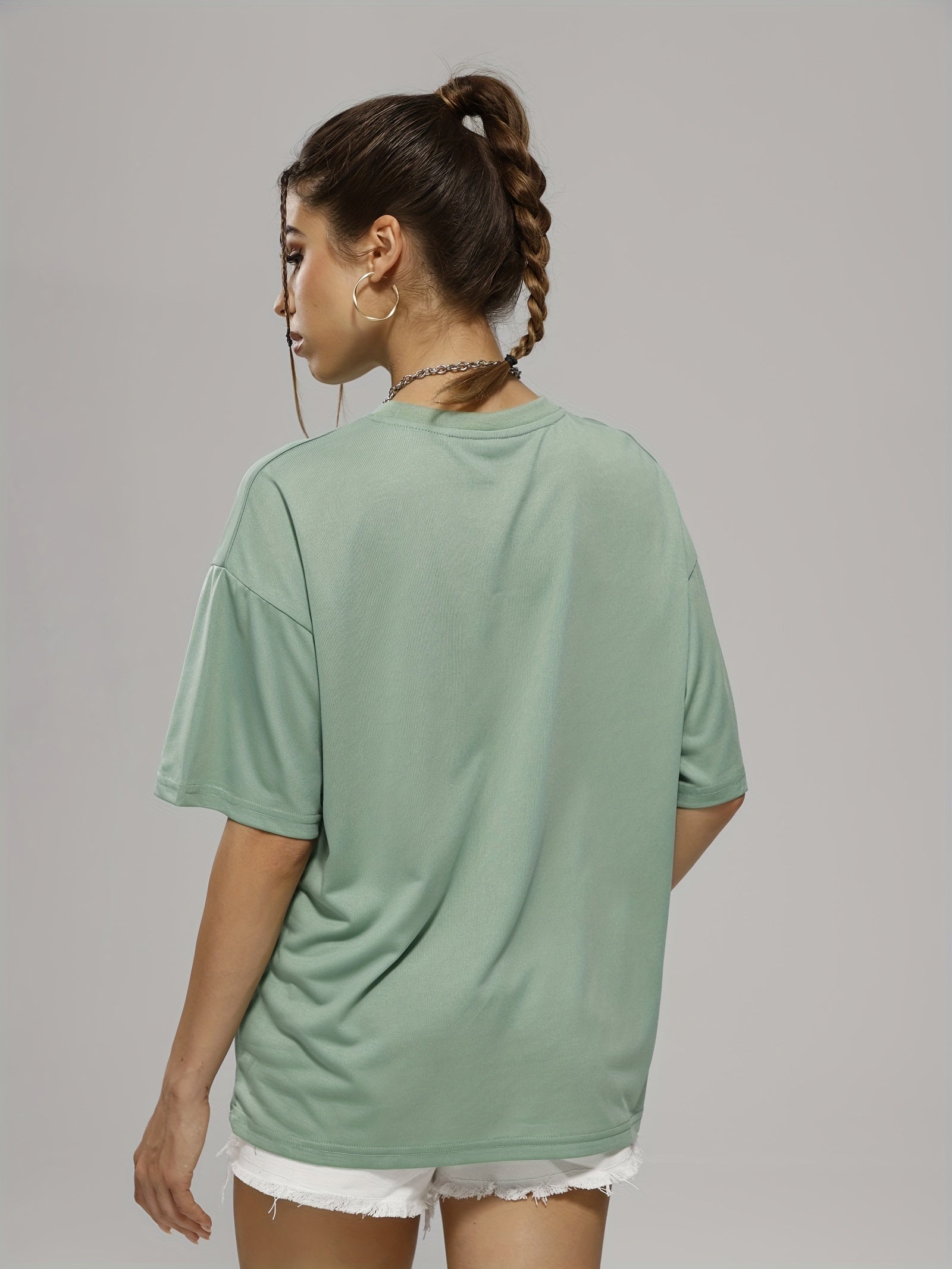 Solid Letter And Number Print T Shirt Crew Neck Short Sleeve Casual Top