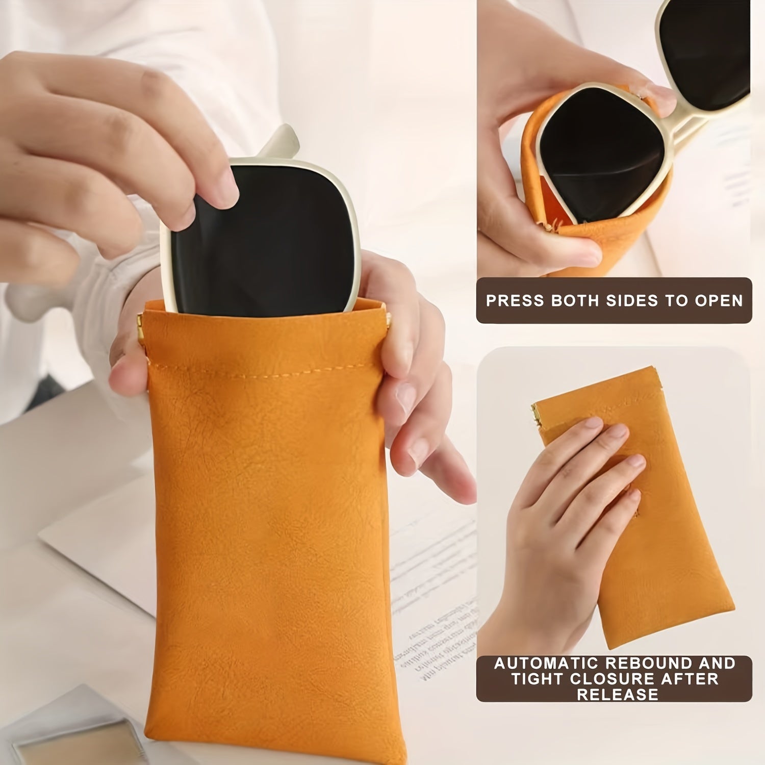 Soft Squeeze Eyeglasses Case PU Leather Glasses Pouch Travel Glasses Case
