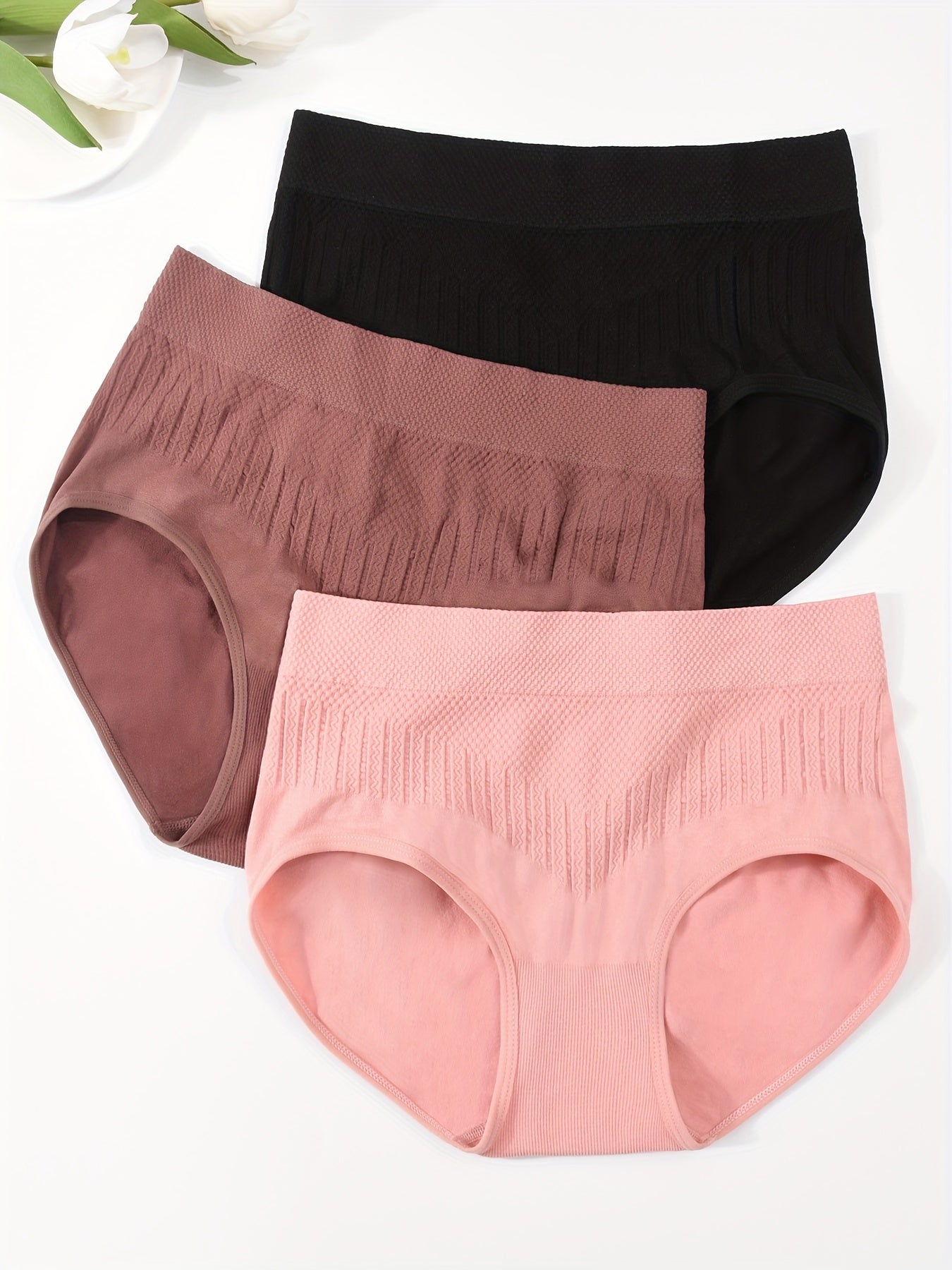 3pcs Solid Briefs Stretchy Intimates Panties