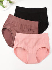3pcs Solid Briefs Stretchy Intimates Panties