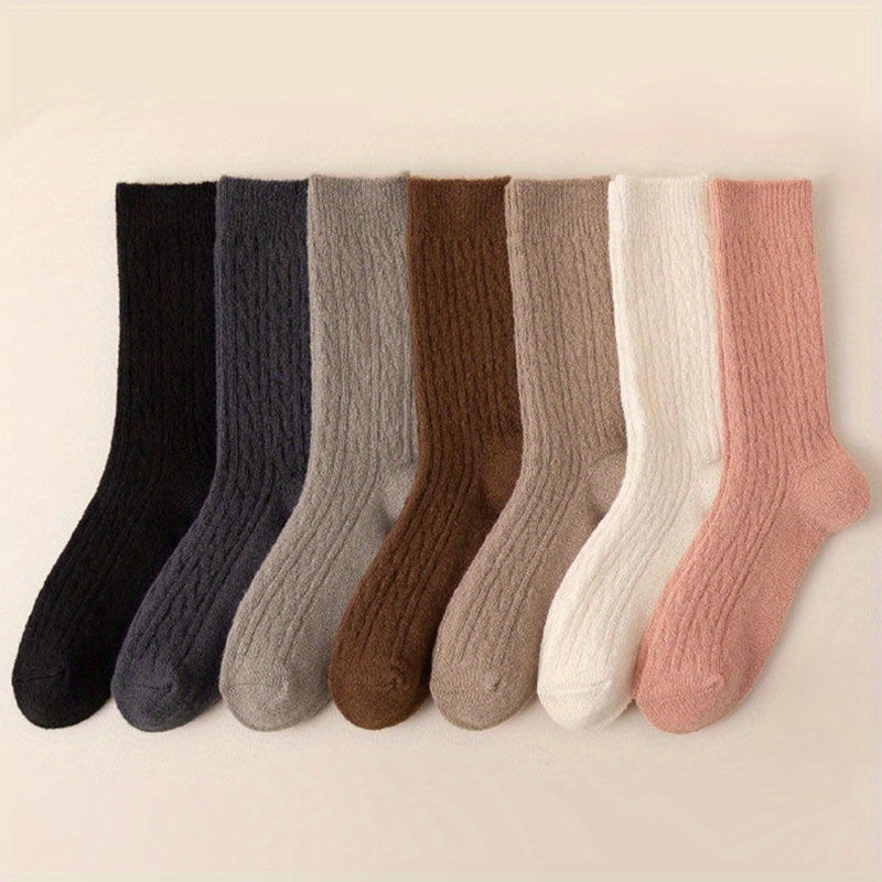 7 Pairs Solid Mid Tube Socks Women's Stockings