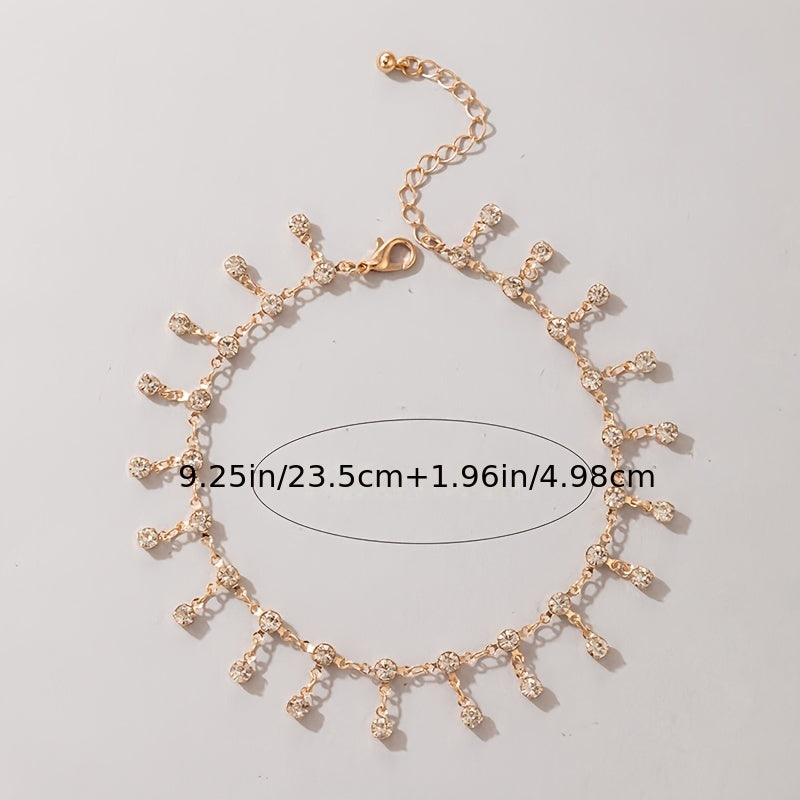 Boho Charm Anklet with Rhinestones Tassel Pendant