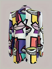  Women's Abstract Print Long Sleeve Blazer