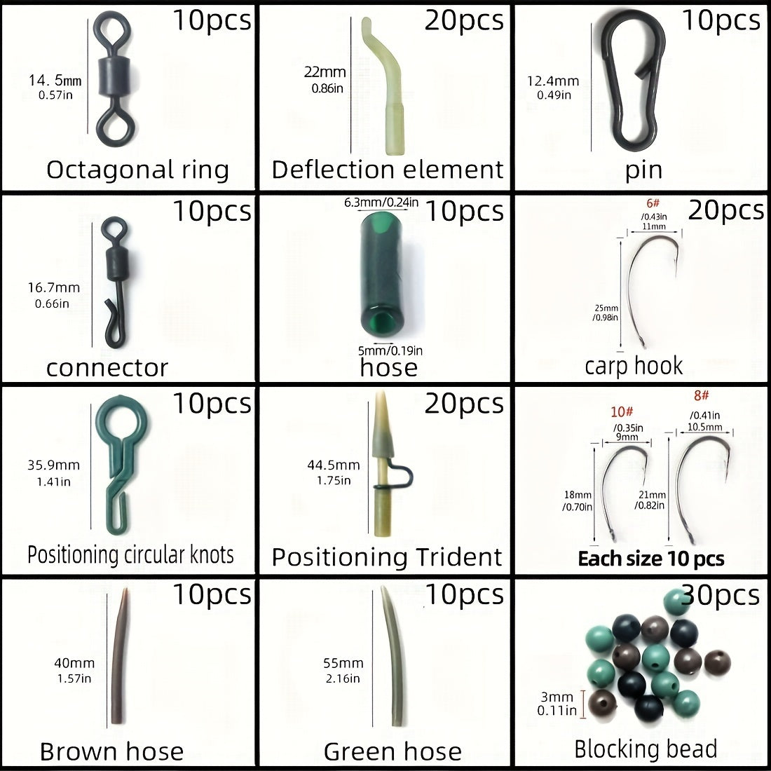 180pcs Carp Fishing Accessories Set w/ Storage Box Plastic Gear Supplies