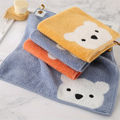 1pc Infant Cotton Towel Small Bear Pattern Towel 30cmX30cm Red Yellow