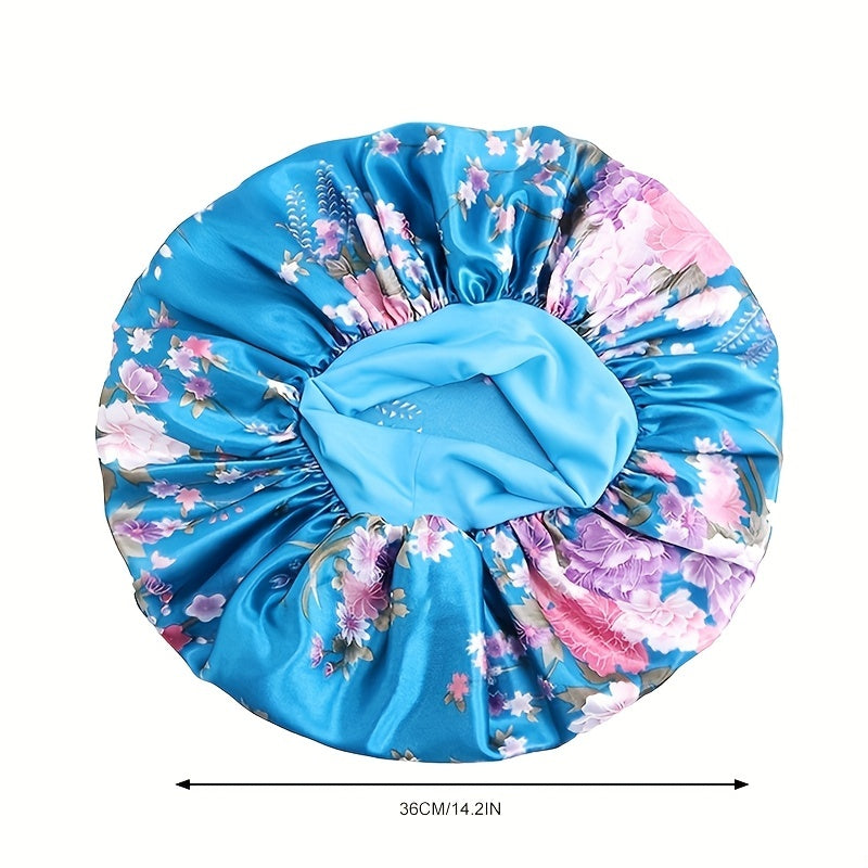 Floral Print Satin Bonnet for Women Elastic Hair Bonnet Cap