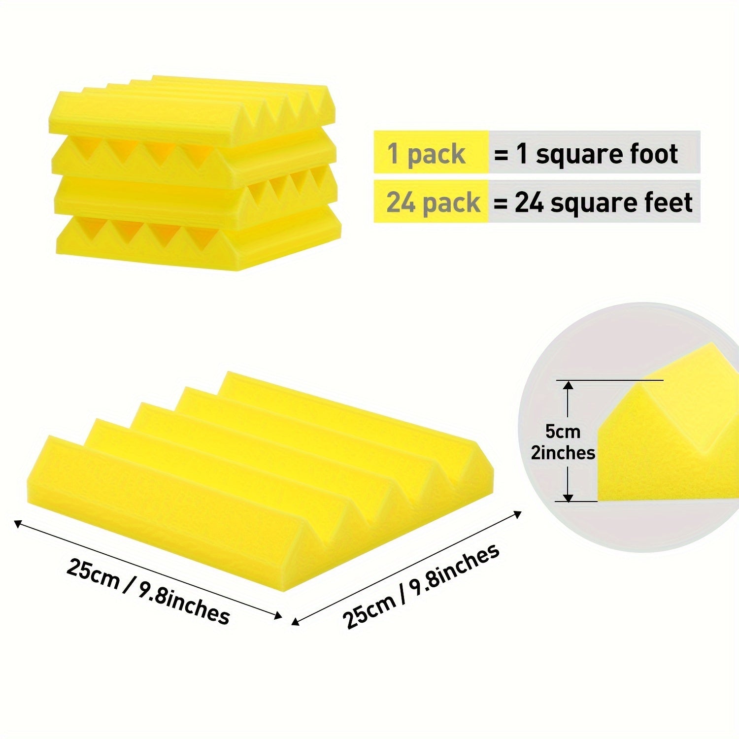 24pcs Yellow High Density Triangular Slot Sound Absorbing Cotton