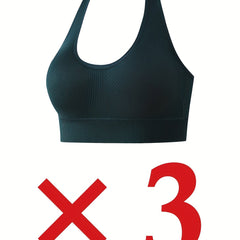 3pcs Halter Sports Bras Comfy & Breathable Fitness Intimates Bra